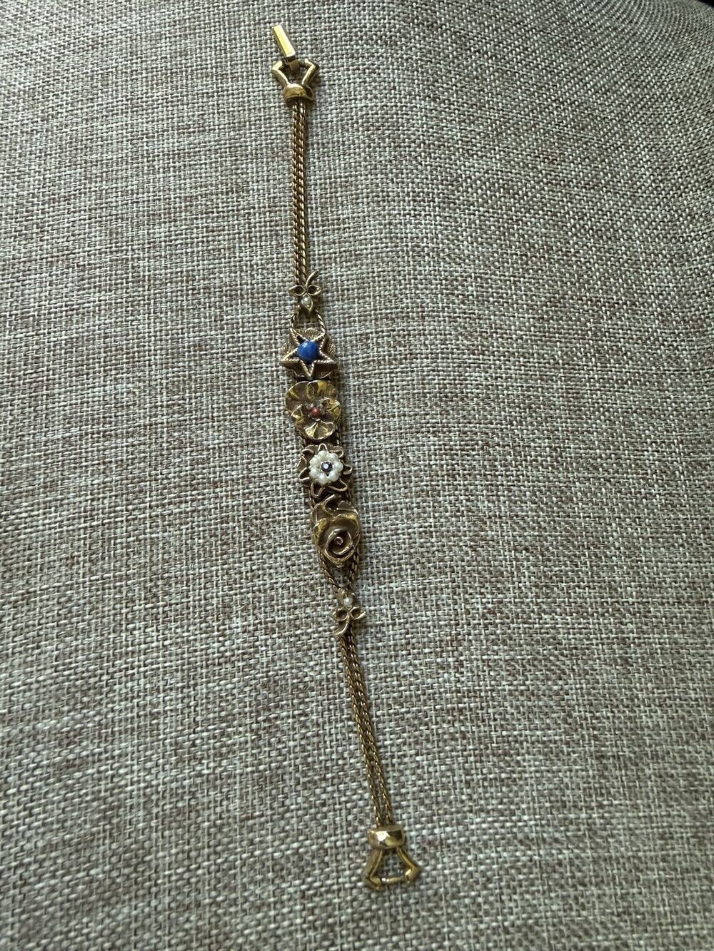Goldette Vintage Charm Slide Bracelet Gold Tone Enameled 7 Inches Flower Star